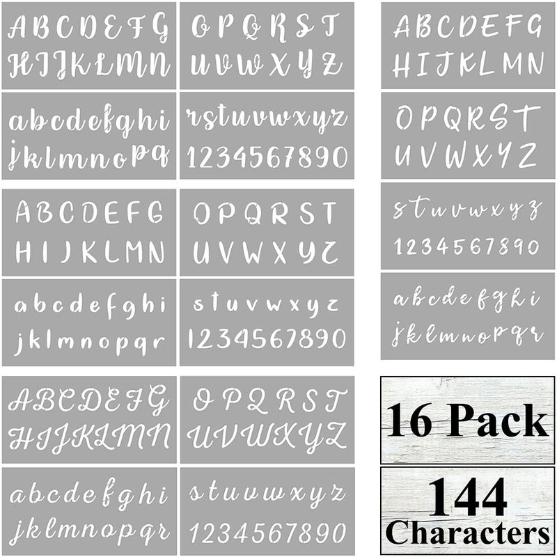 Dequera Alphabet Letter Stencils for Painting 16 Pack Letter Number Stencil Templates for Wood Cakes Cookies and Crafts Reusable Plastic Stencils for Chalkboard Wood Signs Cakes Cookies Dcor