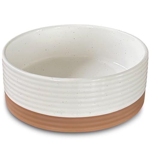 Mora Ceramic Pet Bowl Size Medium - Food/Water Dish for Large Puppies, Cats, Retrievers, Medium Sized Dogs, ect. 28oz or 4 Cups - Basic Bowls for Your Dog or Cat, Mix and Match for a Set - Vanilla - Image 1