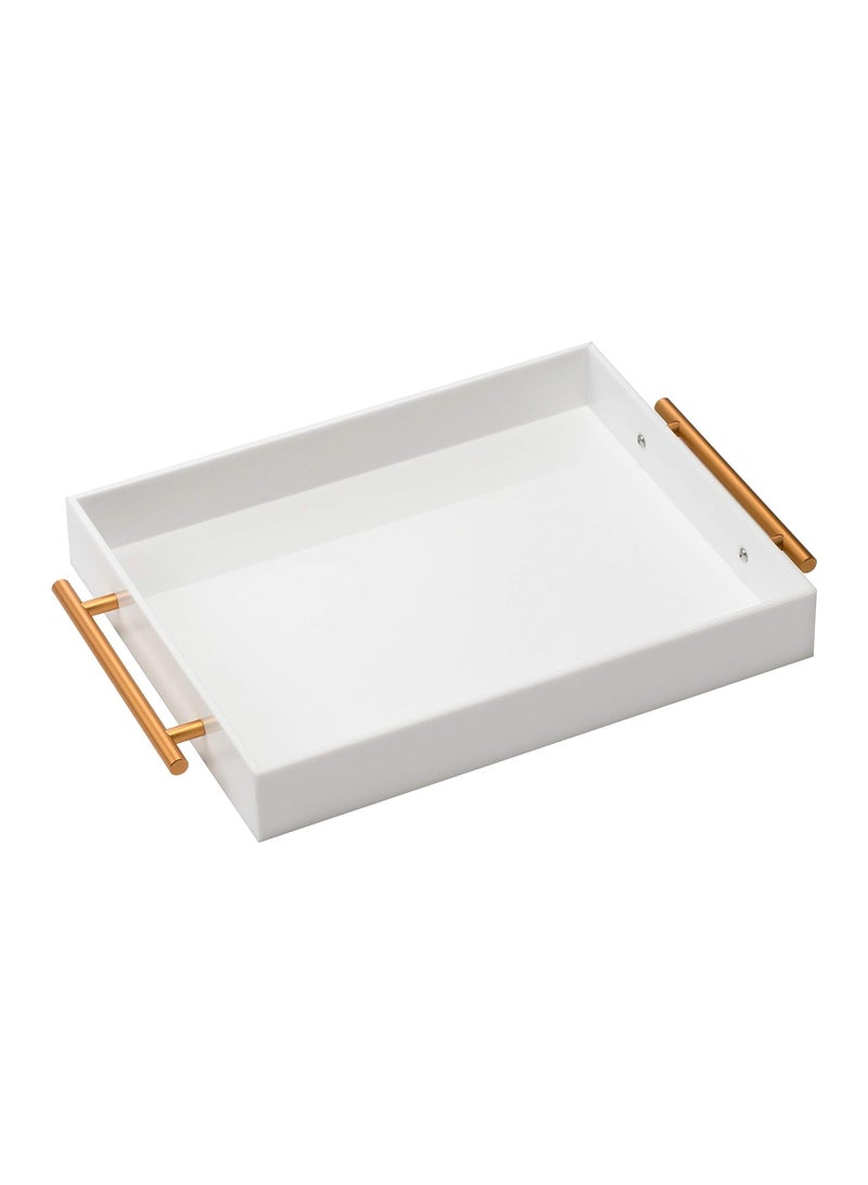 TPGP Glossy White Acrylic Tray with Metal Handle,No Need to Assemble-Acrylic Tray for Ottoman,Coffee Table, Breakfast, Tea, Food, Butler - Decorative Tray (12x18 Inch, White) - Image 1