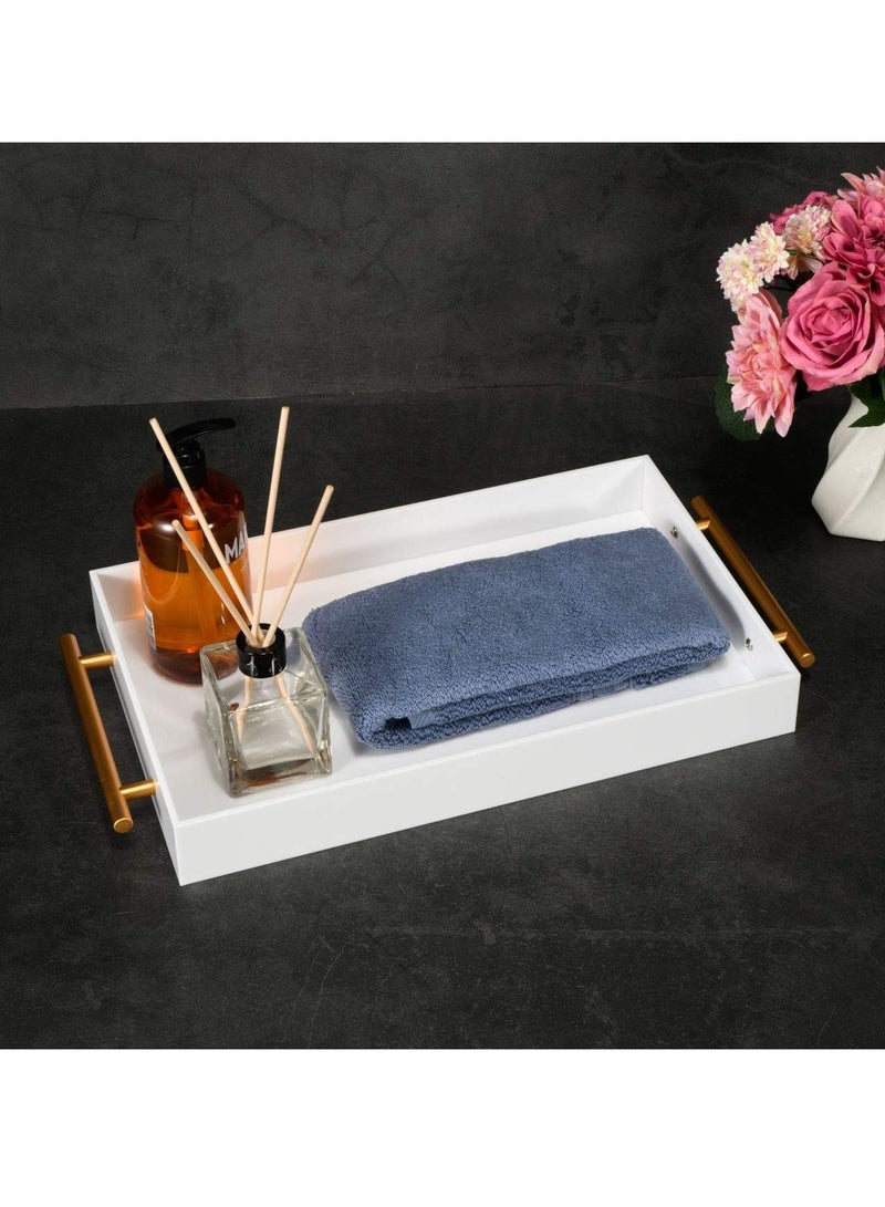 TPGP Glossy White Acrylic Tray with Metal Handle,No Need to Assemble-Acrylic Tray for Ottoman,Coffee Table, Breakfast, Tea, Food, Butler - Decorative Tray (12x18 Inch, White) - Image 4