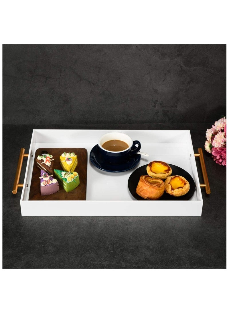 TPGP Glossy White Acrylic Tray with Metal Handle,No Need to Assemble-Acrylic Tray for Ottoman,Coffee Table, Breakfast, Tea, Food, Butler - Decorative Tray (12x18 Inch, White) - Image 2