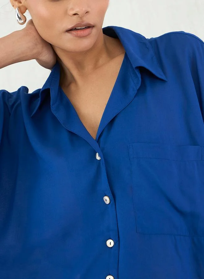 Femmella  Femmella Blue Button Down Spread Collar Shirt for Women | Best Price UAE