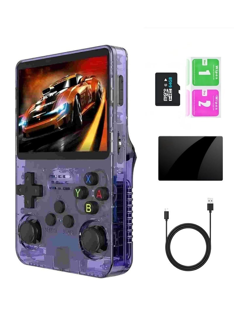 JAJEEK Retro Handheld Game Console with 64G Card, R36s Portable Retro Game Console Linux Game System 13+ Emulator 15000 Games 3.5" IPS Screen (Purple 64G) - Image 1