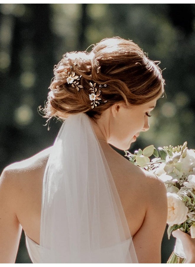 SWEETV 2Pcs Bridal Hair Accessoriesgold Wedding Hair Pins Pieces With White Flowers For Brides  - Image 3