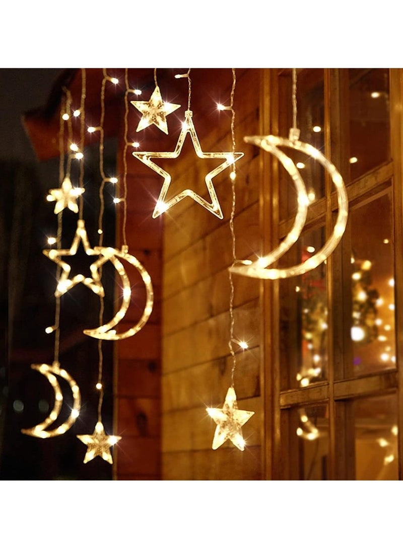 ماركة غير محددة أضواء خيطية لتزيين الكريسماس، أضواء ستائر تعمل بالبطارية، أضواء LED على شكل قمر ونجمة لغرفة النوم، أضواء خرافية تعمل بالبطارية لتزيين السكن الجامعي، أضواء متلألئة للديكور الداخلي والخارجي، فوانيس رمضان بطول 11.48 قدمًا  - Image 1