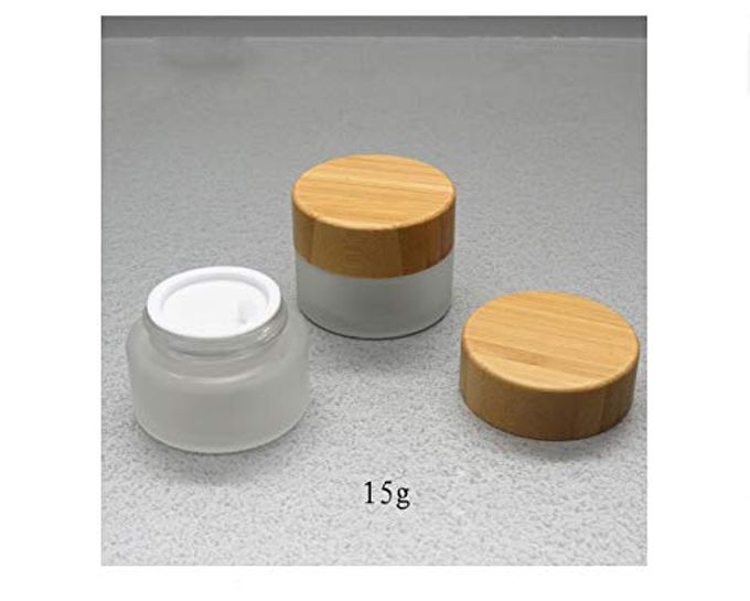Natuworld 2Pcs 15ml/0.5oz Empty Refillable Frosted Glass Bottles Round Cream Jars Container Portable Travel Cosmetic Bottle Jars Pot with Bamboo Lid and Inner Liner for Samples Lip Balms Lotion Eyeshadow - Image 2