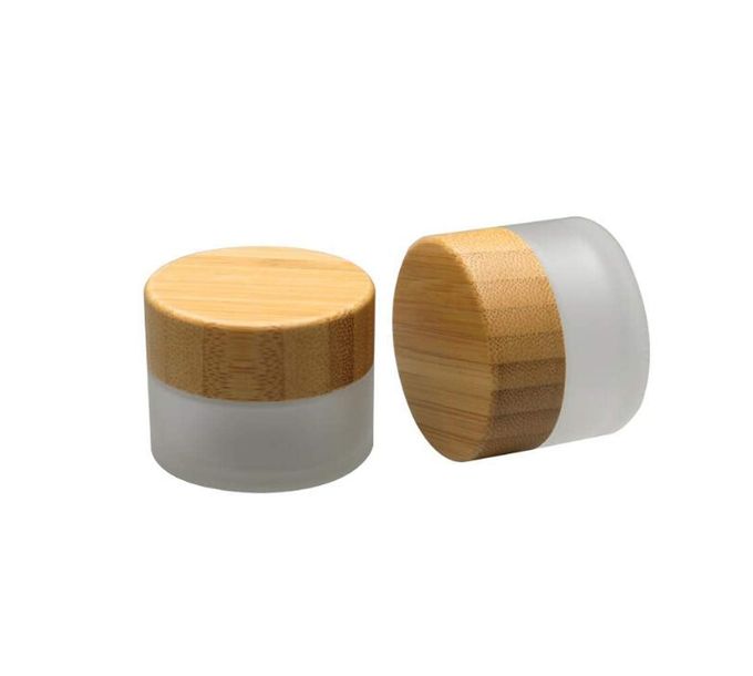 Natuworld 2Pcs 15ml/0.5oz Empty Refillable Frosted Glass Bottles Round Cream Jars Container Portable Travel Cosmetic Bottle Jars Pot with Bamboo Lid and Inner Liner for Samples Lip Balms Lotion Eyeshadow - Image 1