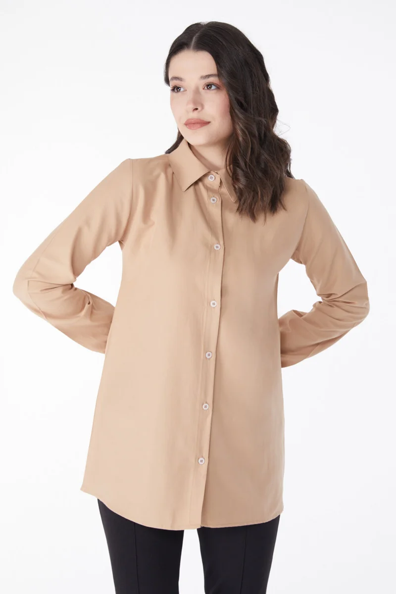 Tofisa Plain Shirt Collar Women's Mink Tunic 13126