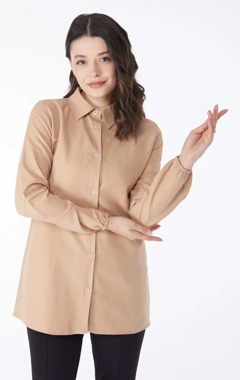 Tofisa Plain Shirt Collar Women's Mink Tunic 13126