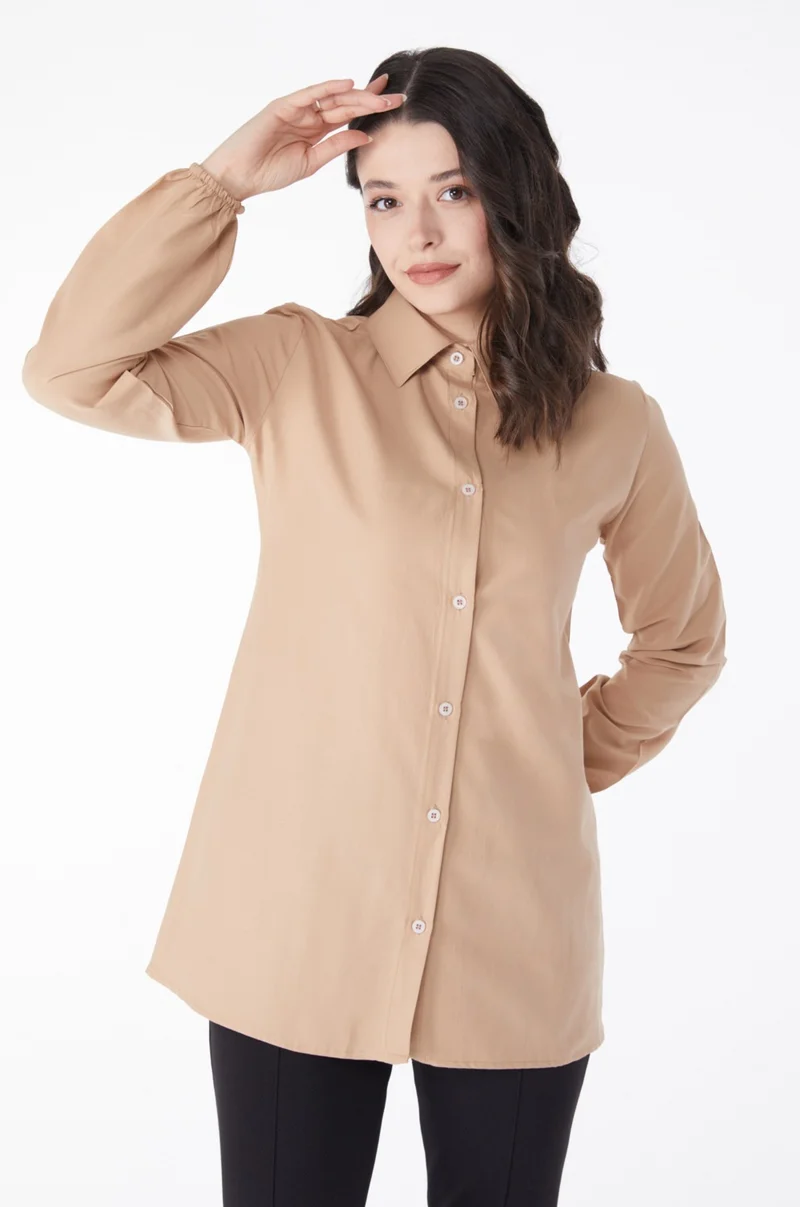 Tofisa Plain Shirt Collar Women's Mink Tunic 13126
