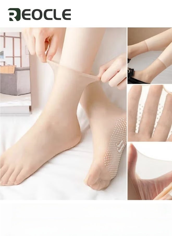 REOCLE 10 Pairs Women's Summer Ultra Thin Cool See Through Silk Ankle Socks Tourmaline Thermal Circulation Body Shaping Stretch Socks  Health Socks Beige - Image 2