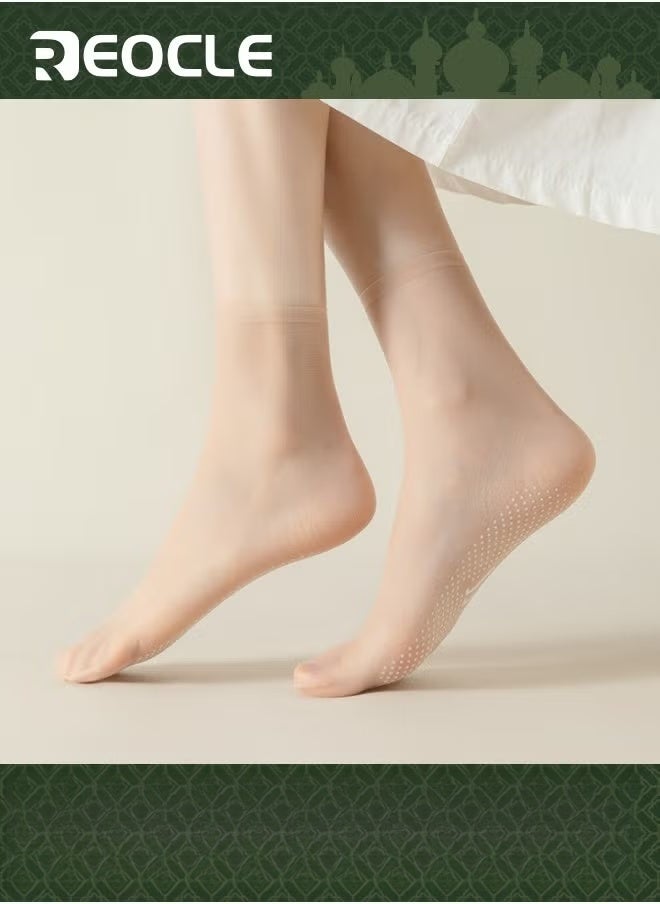 REOCLE 10 Pairs Women's Summer Ultra Thin Cool See Through Silk Ankle Socks Tourmaline Thermal Circulation Body Shaping Stretch Socks  Health Socks Beige - Image 1