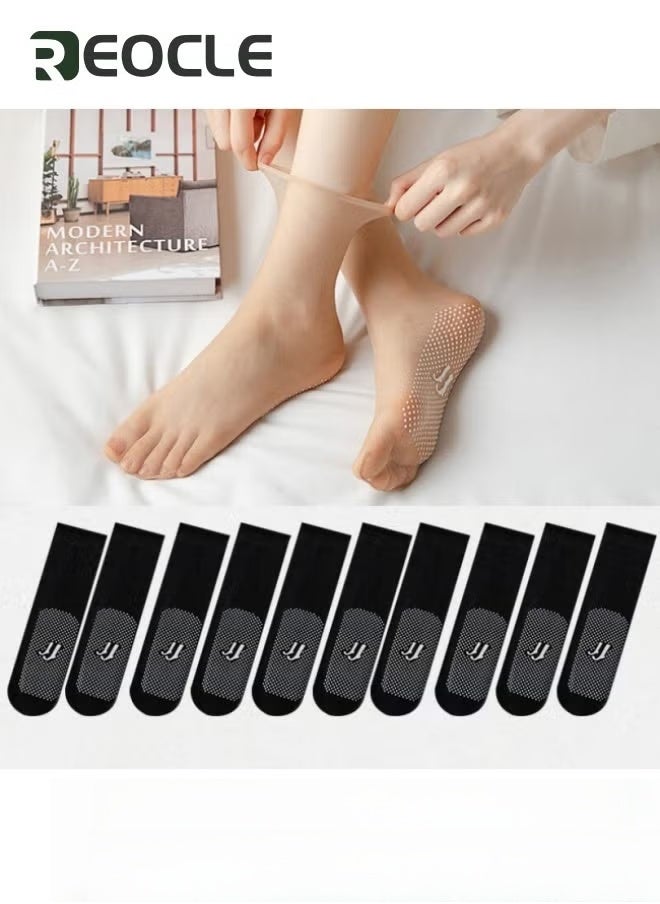 REOCLE 10 Pairs Women's Summer Ultra Thin Cool See Through Silk Ankle Socks Tourmaline Thermal Circulation Body Shaping Stretch Socks  Health Socks Beige - Image 3