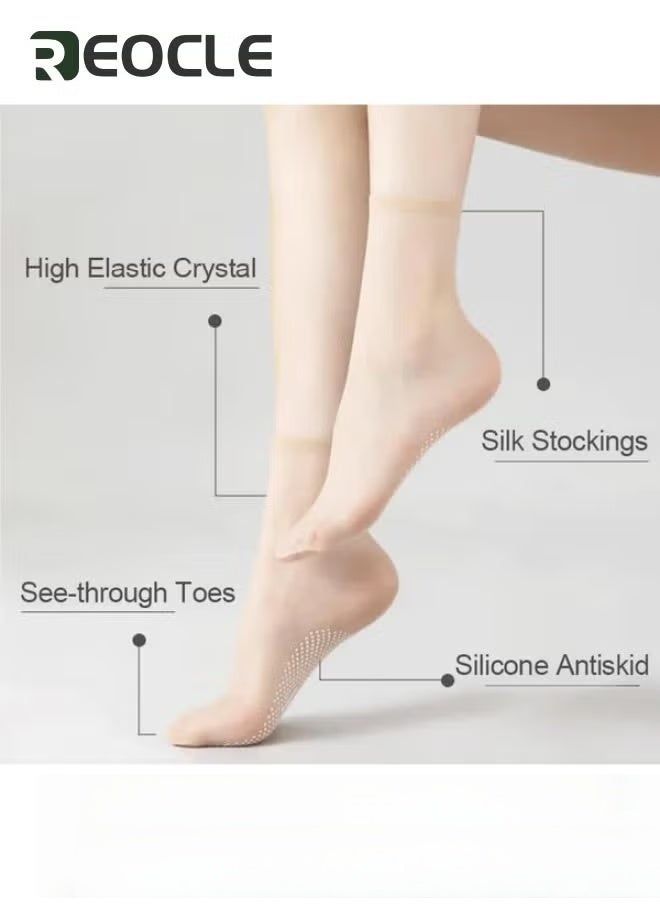 REOCLE 10 Pairs Women's Summer Ultra Thin Cool See Through Silk Ankle Socks Tourmaline Thermal Circulation Body Shaping Stretch Socks  Health Socks Beige - Image 5