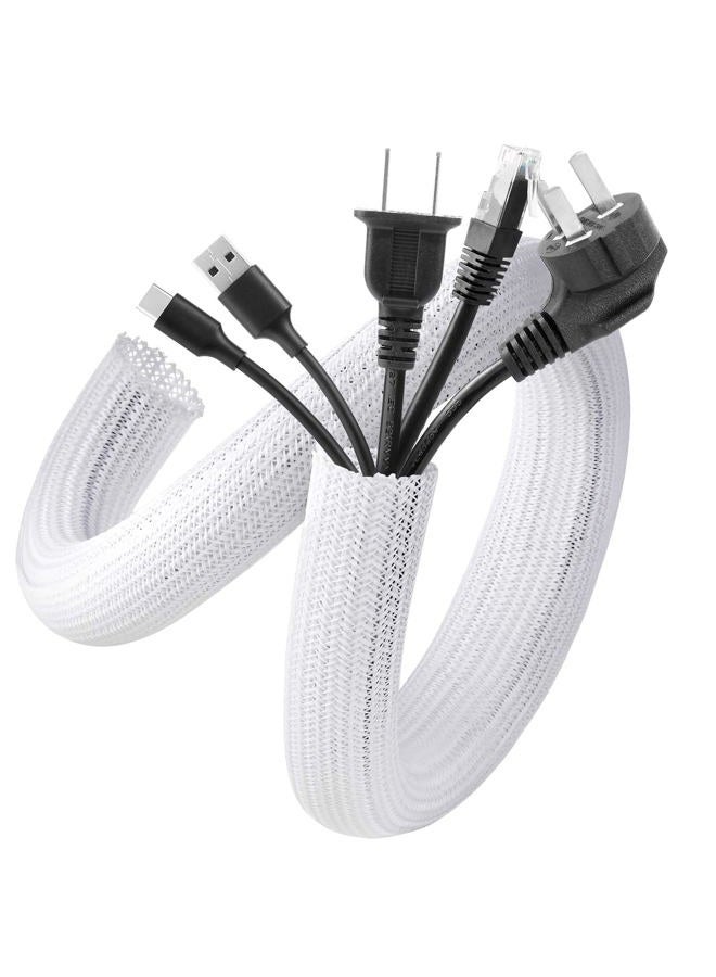 AGPtek Cable Sleeve Cover, 10ft - 1 inch Cord Management Wire Organizer Under Desk, Home Office Computer Wire Cover Hider Cord Protector, Protect Pet Cat Dog from Chewing, White - Image 1