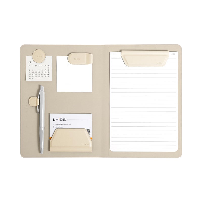 LHiDS Creative Magnetic Business Portfolio Lite Resume Padfolio Organizer with Clipboard, Paper Clip, Writing Pad, Pen/Card Holder, Magnetic Closure for Work, School and More (Apricot, A5) - Image 1