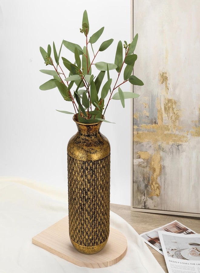 Arborus Flower Vase Rustic Metal Vases, 16" Black and Gold Pattern Vase for Farmhouse Home Décor Artificial Flowers and Centerpieces - Image 3