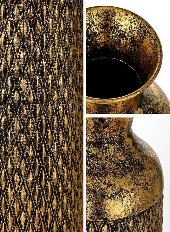 Arborus Flower Vase Rustic Metal Vases, 16" Black and Gold Pattern Vase for Farmhouse Home Décor Artificial Flowers and Centerpieces - Image 4
