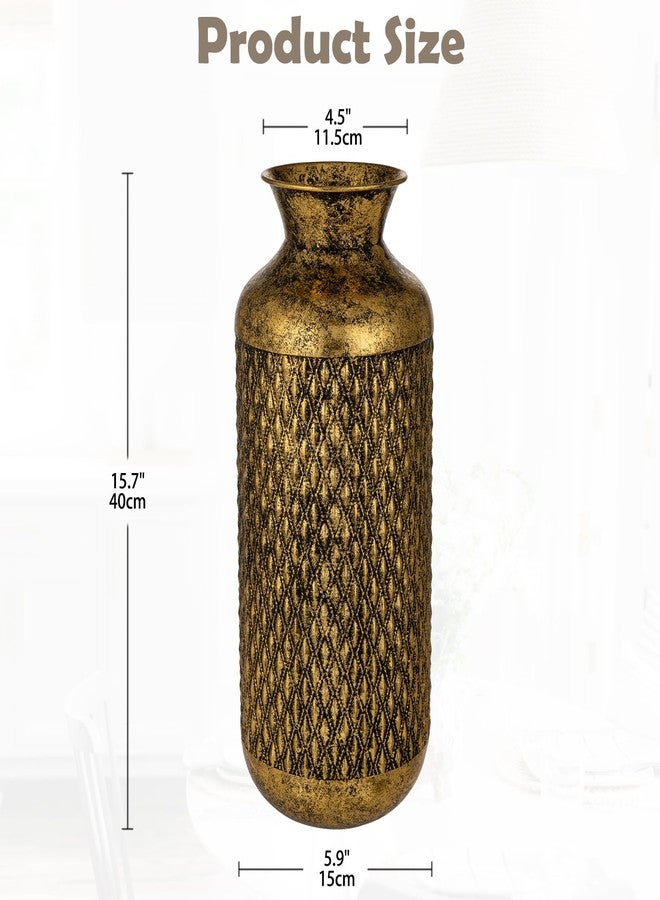 Arborus Flower Vase Rustic Metal Vases, 16" Black and Gold Pattern Vase for Farmhouse Home Décor Artificial Flowers and Centerpieces - Image 2