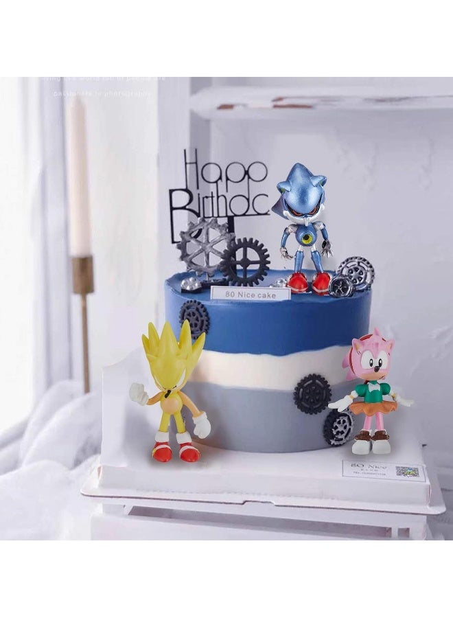 Sonic Movable Doll Toys Cake Salute Hat 6 Pieces Kids, Birthday Decorations Party Supplies Collection Toys Set  - Image 5