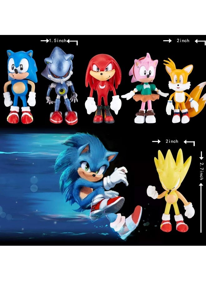 Sonic Movable Doll Toys Cake Salute Hat 6 Pieces Kids, Birthday Decorations Party Supplies Collection Toys Set  - Image 2