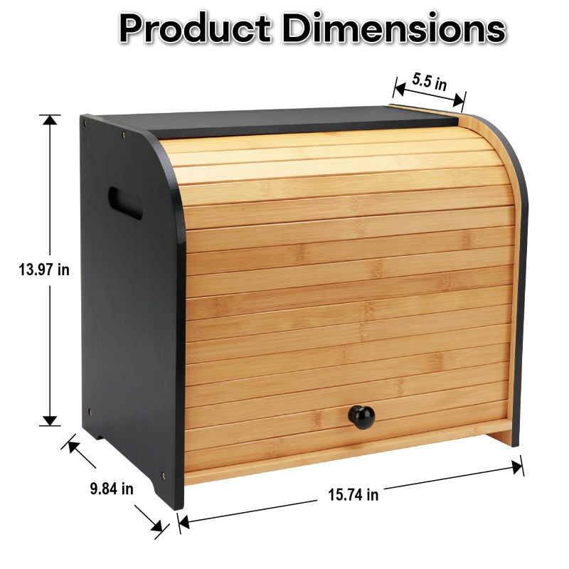 Thalomely Bread Box for Kitchen Countertop, Double Layer Bamboo Bread Storage Container for Homemade Bread, Roll Top Bread Box with 3 Adjustable Height for Kitchen Counter, Black Breadbox Organizer - Image 2