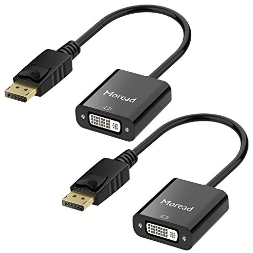 Moread DisplayPort (DP) to DVI Adapter, 2 Pack, Gold-Plated Display Port to DVI-D Adapter (Male to Female) Compatible with Computer, Desktop, Laptop, PC, Monitor, Projector, HDTV - Black - Image 1
