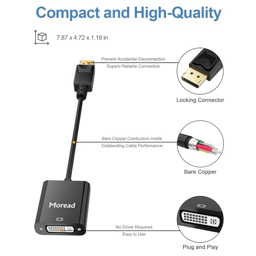 Moread DisplayPort (DP) to DVI Adapter, 2 Pack, Gold-Plated Display Port to DVI-D Adapter (Male to Female) Compatible with Computer, Desktop, Laptop, PC, Monitor, Projector, HDTV - Black - Image 3