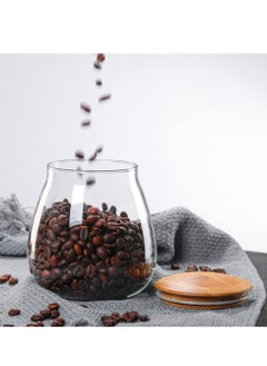 Excefore Clear Glass Storage Canister Holder, 400 ML/13 FL OZ Glass Food Storage Containers, with Airtight Bamboo Lid, Round Decorative Container Jar, for Coffee, Spice, Candy, Salt, Condiment, Pepper, Sugar  - Image 2