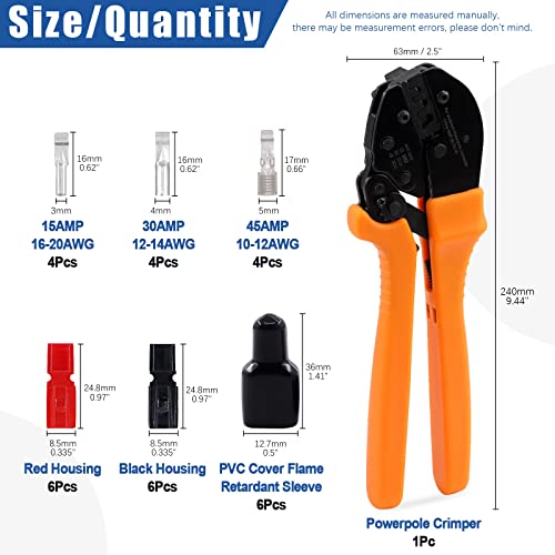 Glarks 31Pcs Power Connector Crimper Assortment Kit Set including Ratcheting Wire Crimper with 15A 30A 45A Power Connectors and Cap Compatible with Anderson Connector - Image 3