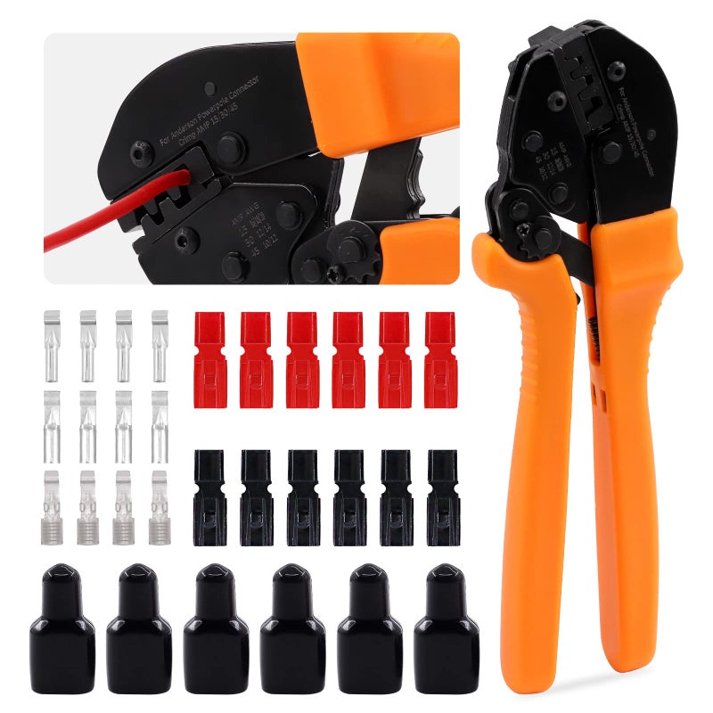 Glarks 31Pcs Power Connector Crimper Assortment Kit Set including Ratcheting Wire Crimper with 15A 30A 45A Power Connectors and Cap Compatible with Anderson Connector - Image 2