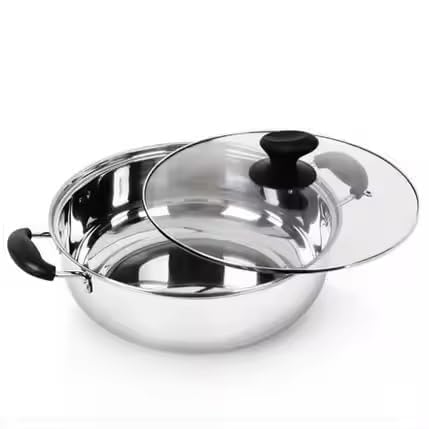 SHREESAMP SHREESAMP Round Cookig Pot 5 Litre Triply Stainless Steel Kadhai with Glass Lid, Induction Compatible Cooking Pot, Flat Bottom, Glass Lid, Gas Safe, Hot Plate Dishwasher Safe  - Image 3