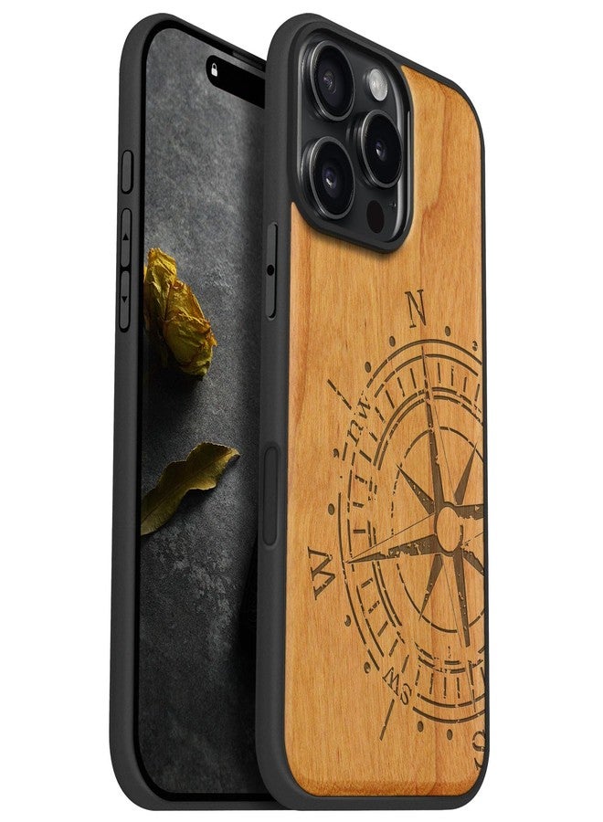Carveit Magnetic Wooden Case for iPhone 16 Pro Max Case, Wood Artisan Engraved & Black Soft TPU Shockproof Cover, Compatible with MagSafe Wireless Chargers (American Flag) Blackwood - Image 1
