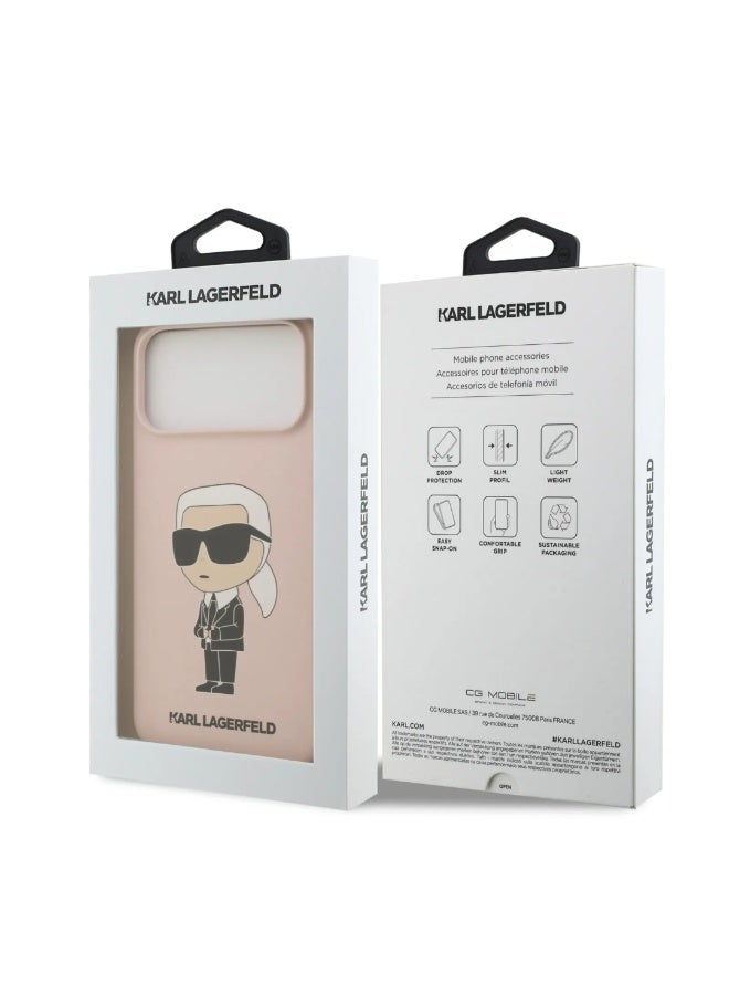 كارل لاغرفيلد جراب آيفون  برو  غطاء خلفي من السيليكون السائل بشعار   - وردي - Image 5