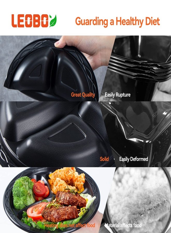 LEOBOX Heavy-Duty Plates 9 Inch 150-Pack | 3-Compartment BPA-Free MFPP Reusable Trays | Shrink Wrap, Freezer-Safe & Microwave Safe for Family Gathering | Black - Image 5