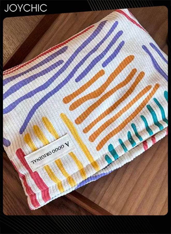 Joychic حقيبة مكياج نسائية من قماش الكوردuroy بخطوط ملونة، حقيبة تجميل محمولة للسفر للنساء والفتيات، حقيبة مكياج بسعة كبيرة، حقيبة للعناية بالبشرة ومنظم - Image 3