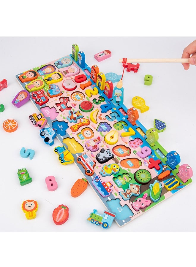 HALAMODO Toddler Montessori Toys Teaches Number, Counting, Wooden Blocks Logarithmic Puzzle Board ,Fun Preschool Learning A Fishing Game For for Boy and Girl - Image 1