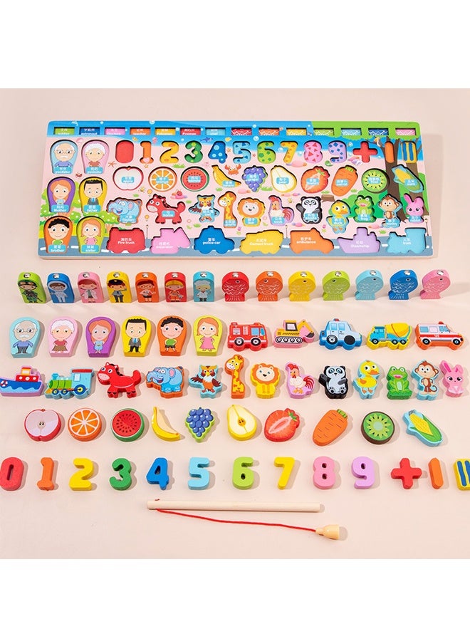 HALAMODO Toddler Montessori Toys Teaches Number, Counting, Wooden Blocks Logarithmic Puzzle Board ,Fun Preschool Learning A Fishing Game For for Boy and Girl - Image 2