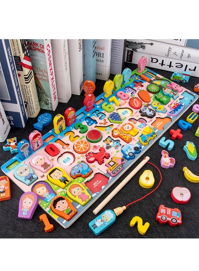 HALAMODO Toddler Montessori Toys Teaches Number, Counting, Wooden Blocks Logarithmic Puzzle Board ,Fun Preschool Learning A Fishing Game For for Boy and Girl - Image 4