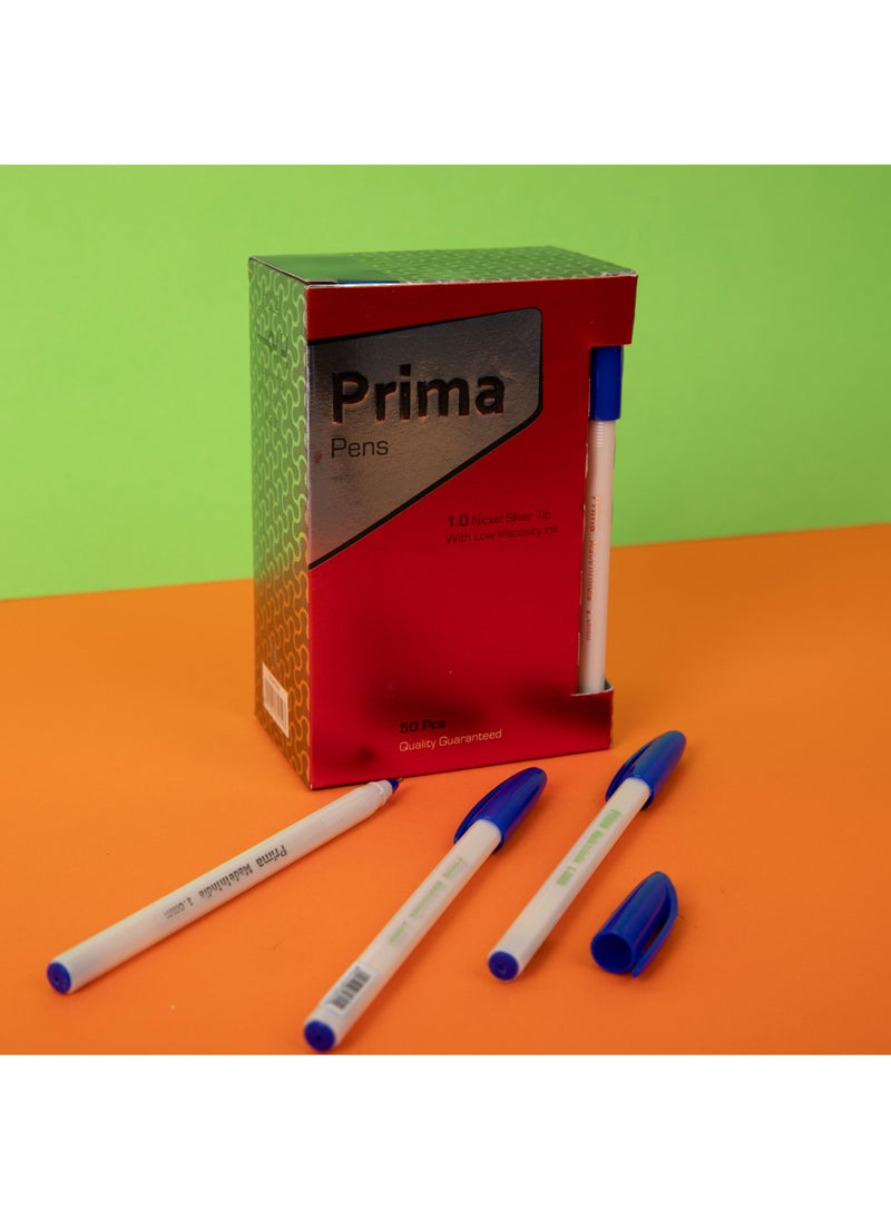 بريما قلم جاف أزرق 1.0 مم - عبوة جامبو 50 حبة، حبر جل منخفض اللزوجة لكتابة طويلة تصل إلى 2000 متر، رأس نيكل فضي، جسم بلاستيكي مريح مع خطوط قبضة، قابل لإعادة التعبئة - Image 2