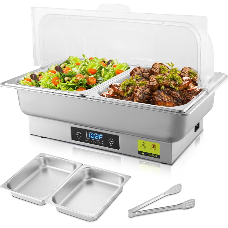 THXSUN THXSUN Electric Chafing Dish 2 x 45QT Half Size Electric Chafing Dish Buffet Set with Temperature Control Display 700W Electric Buffet Servers and Warmers with Roll Top for Catering 