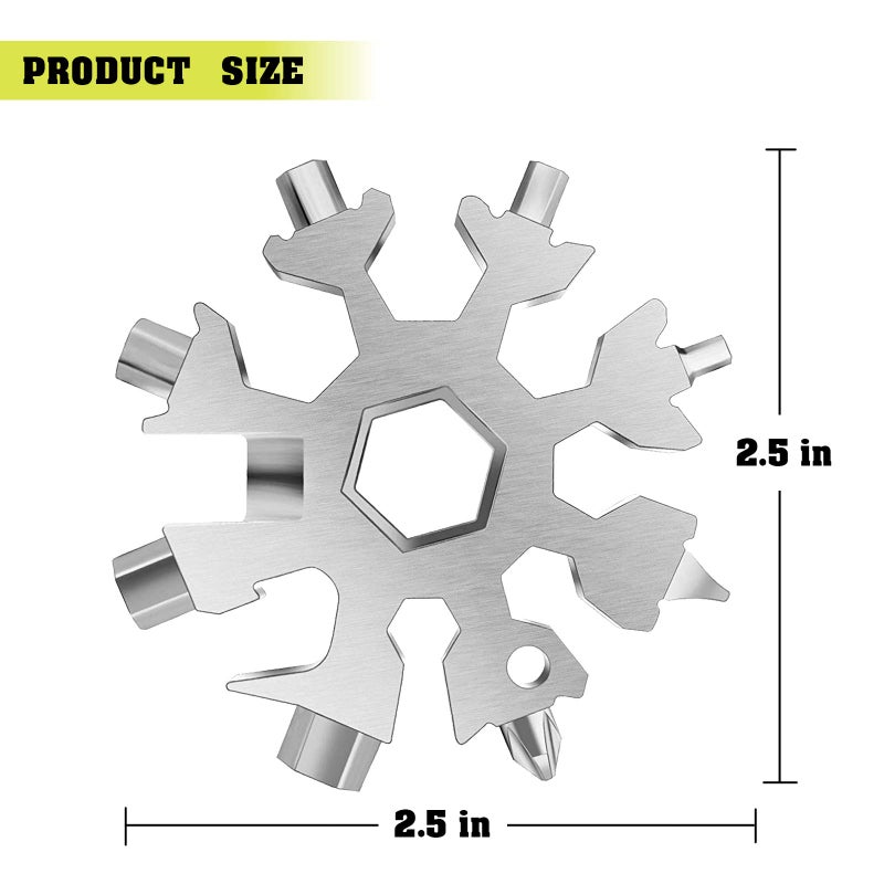 20 in 1 Snowflake Multitool with Keychain, Screwdriver/Gadget/Wrench/Opener/Hand Tools, Outdoor Camping Travel Portable Stainless Steel Tech Gift for Men,Women& Boys (Silver & Black) (Silver) - Image 2