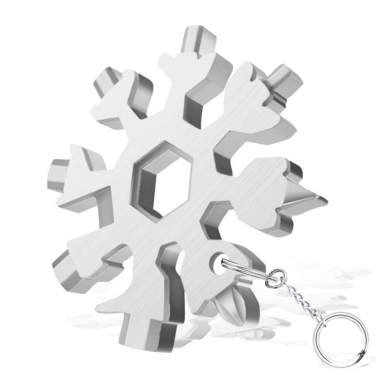 20 in 1 Snowflake Multitool with Keychain, Screwdriver/Gadget/Wrench/Opener/Hand Tools, Outdoor Camping Travel Portable Stainless Steel Tech Gift for Men,Women& Boys (Silver & Black) (Silver) - Image 1