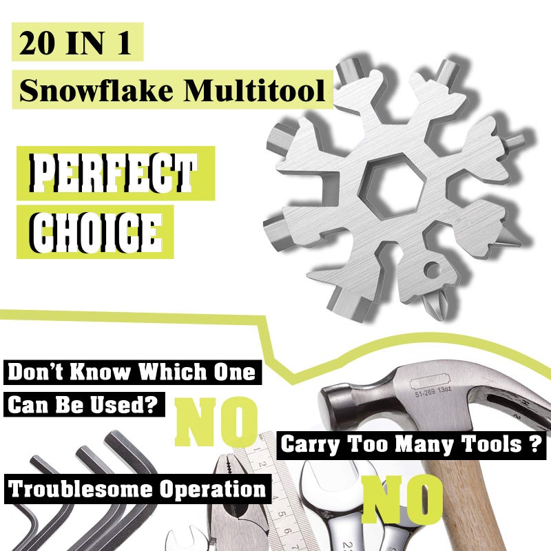20 in 1 Snowflake Multitool with Keychain, Screwdriver/Gadget/Wrench/Opener/Hand Tools, Outdoor Camping Travel Portable Stainless Steel Tech Gift for Men,Women& Boys (Silver & Black) (Silver) - Image 4