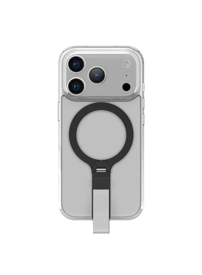 LEVELO iPhone 17 Pro MagSafe Spira Grip Case / Anti-Scratch Transparent Frame / 360° Rotating Metal Kickstand / Shock-Resistant Bumper / MagSafe Compatible / Built-In Kick Stand / Strong Magnets - Silverstone - Image 1
