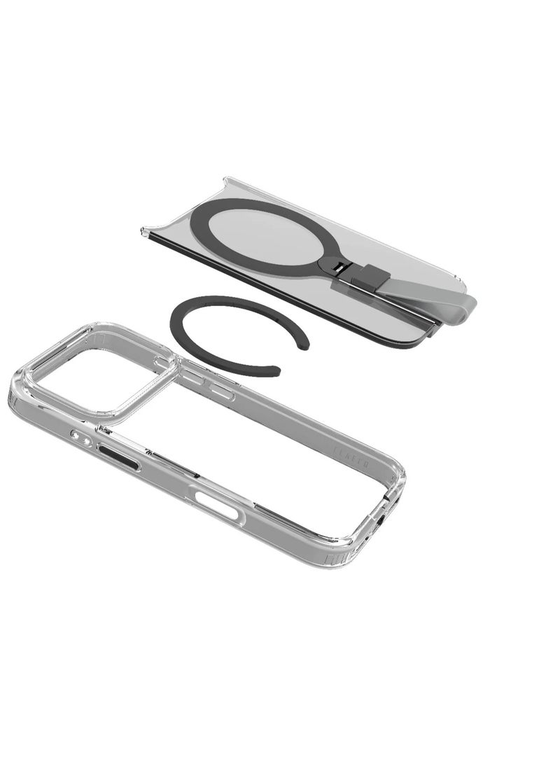 LEVELO iPhone 17 Pro MagSafe Spira Grip Case / Anti-Scratch Transparent Frame / 360° Rotating Metal Kickstand / Shock-Resistant Bumper / MagSafe Compatible / Built-In Kick Stand / Strong Magnets - Silverstone - Image 2