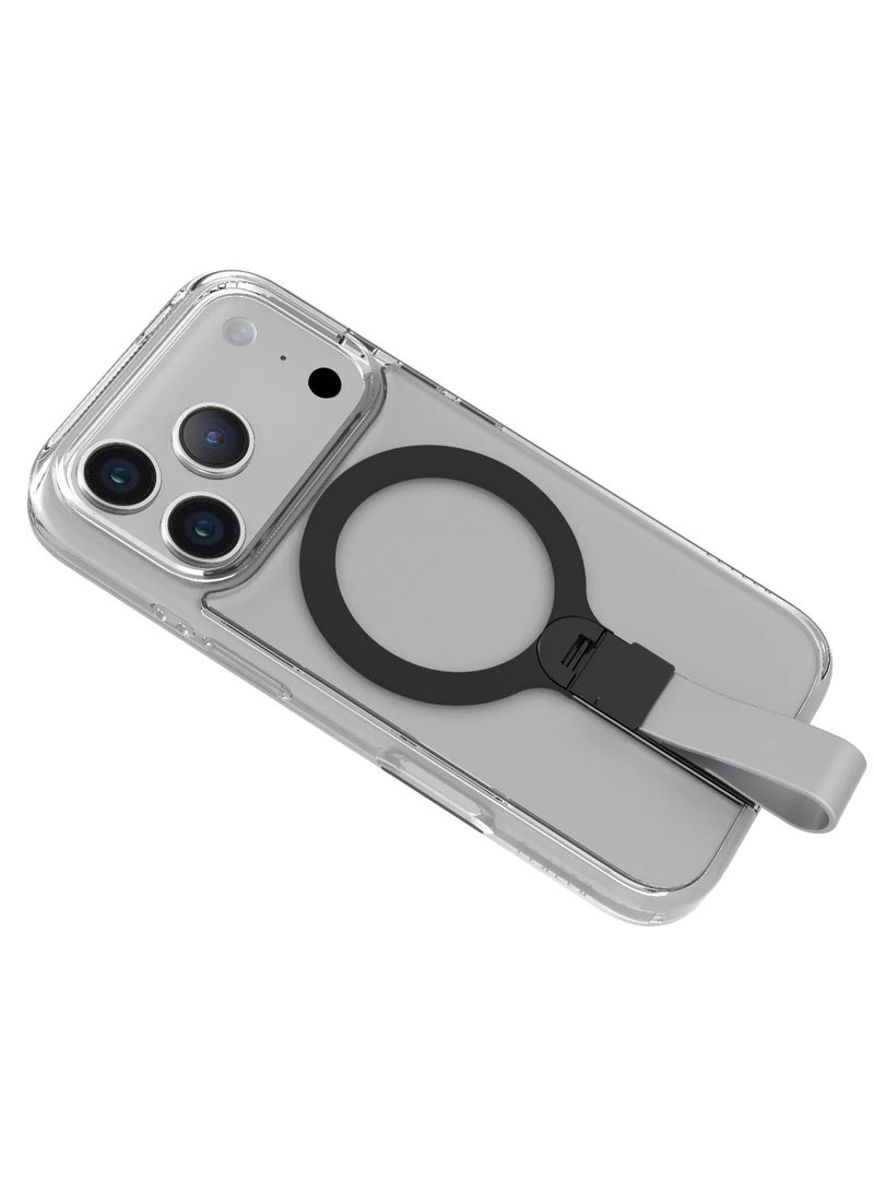 LEVELO iPhone 17 Pro MagSafe Spira Grip Case / Anti-Scratch Transparent Frame / 360° Rotating Metal Kickstand / Shock-Resistant Bumper / MagSafe Compatible / Built-In Kick Stand / Strong Magnets - Silverstone - Image 4