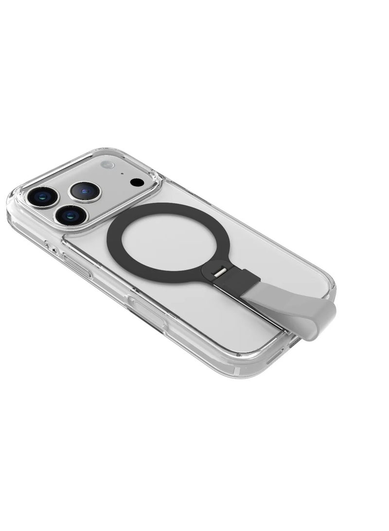 LEVELO iPhone 17 Pro MagSafe Spira Grip Case / Anti-Scratch Transparent Frame / 360° Rotating Metal Kickstand / Shock-Resistant Bumper / MagSafe Compatible / Built-In Kick Stand / Strong Magnets - Silverstone - Image 5