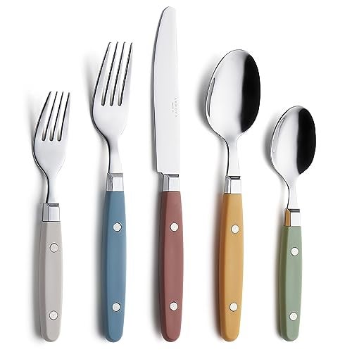 ANNOVA Silverware Set, Retro/Rivet Colorful Stainless Steel Tableware Kitchen Flatware Set Utensils, Includes Dinner Knives, Forks, Spoons, Salad Forks & Dessert Spoons (Morandi Mix, 20 Pieces) - Image 1
