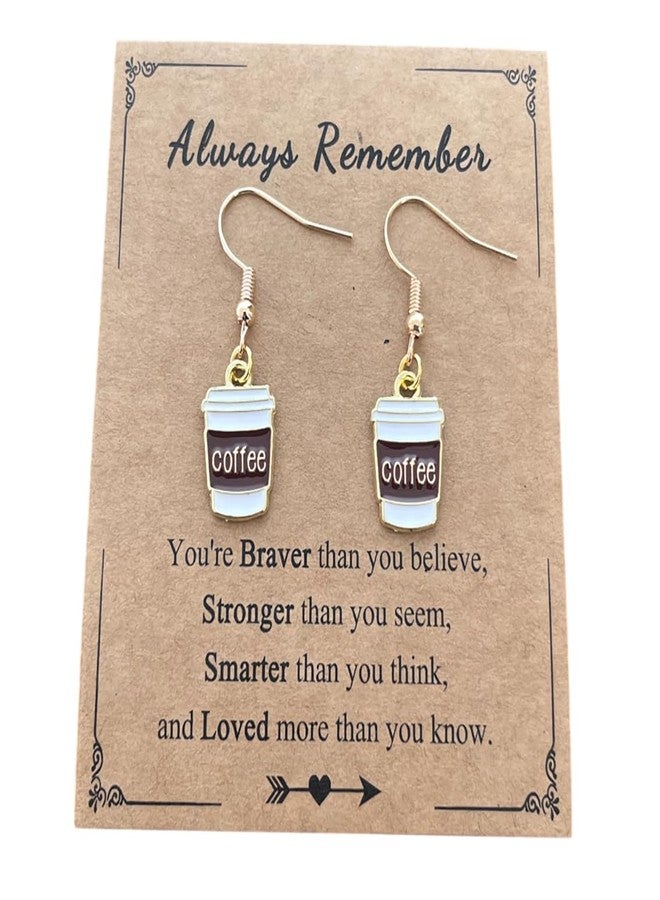 AMOBESTER Coffee Dangle Earring Golden Plated Coffee Mug Dangle Earring for Women Colleague - Image 1